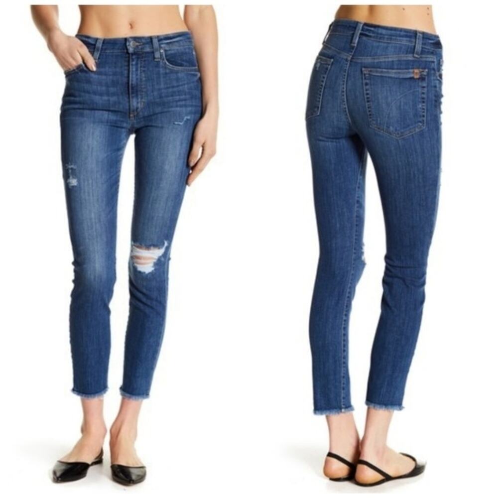 Joe's Charlie Navy High-Rise Distressed Skinny Jeans